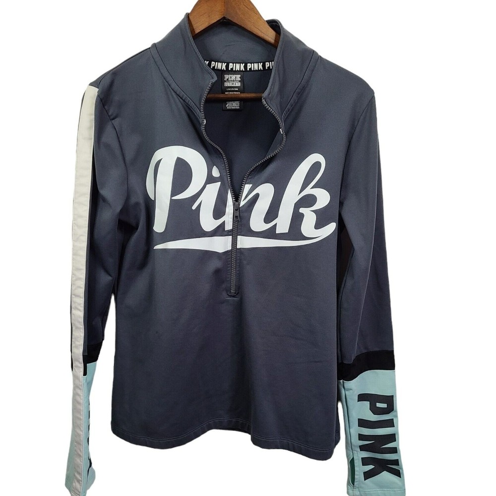 Victoria Secret Ultimate Pink Logo Pull Over Half Zip Large